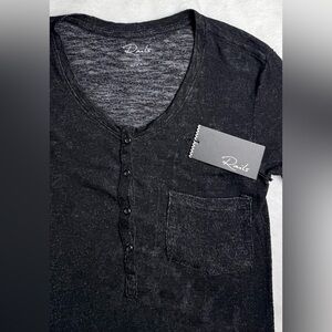 New Rails Black Long Sleeve Heathered Henley Top with Chest Pocket Size S